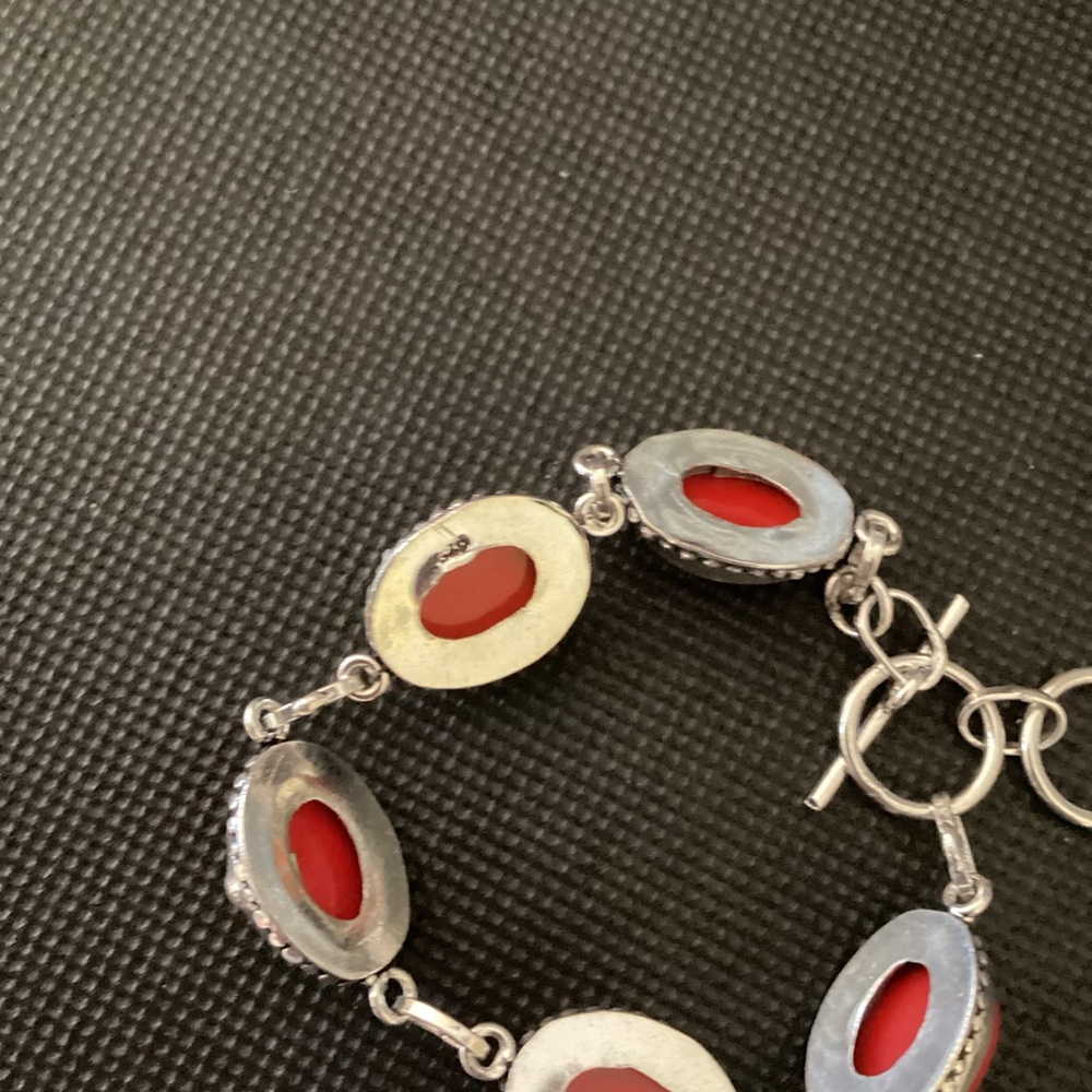 Sterling Silver 925 Coral Link Chain Bracelet - Picture 10 of 12